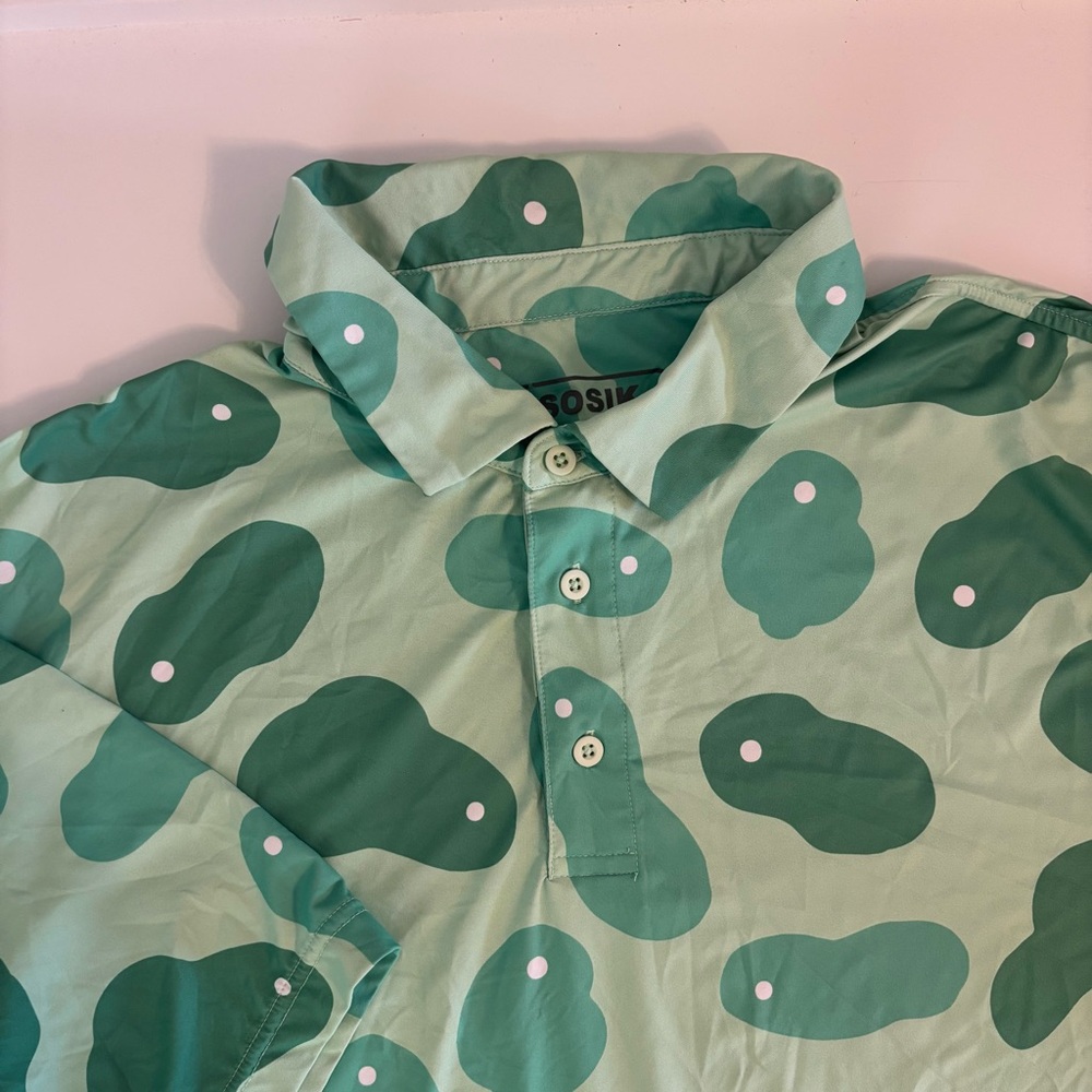 Mens SOSIK Golf Greens Course Print Short Sleeve Polo Shirt XL Summer Green